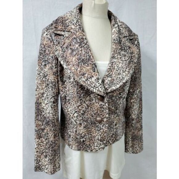 V Christina Beige Blazer Size XL Brown Paisley 2 Button - Picture 2 of 10